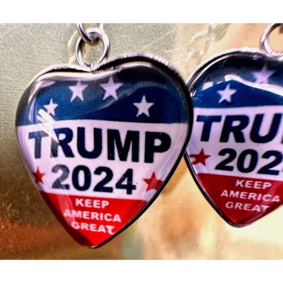 Trump 2024 Earrings MAGA New Heart Shaped Dangle Hooks Patriotic Electi… - Picture 3 of 12